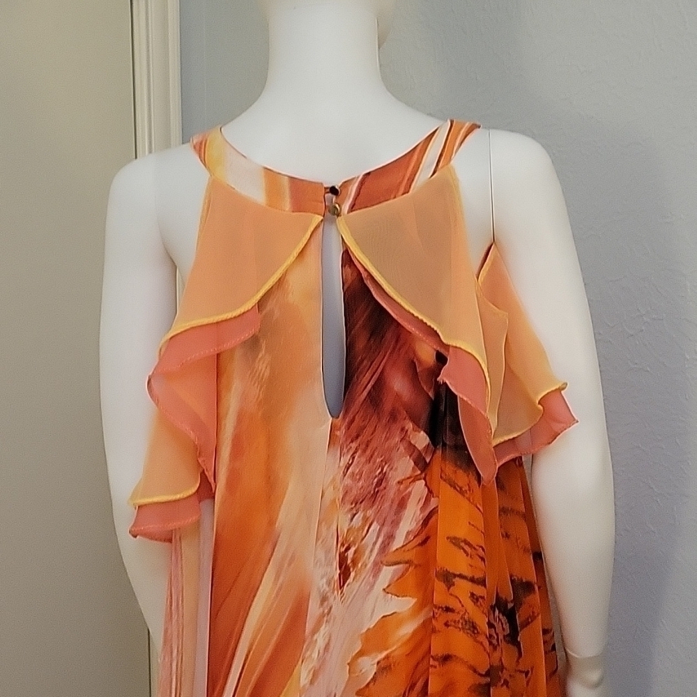 Ashley STEWART Chiffon Abstract Layered Maxi Camisole Bardot Tiki Slip Dress - Picture 9 of 12